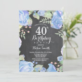 植物の青い花の40歳の誕生日招待状 招待状 (スタンド正面)