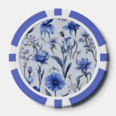 植物の青い花柄 ポーカーチップ (正面)