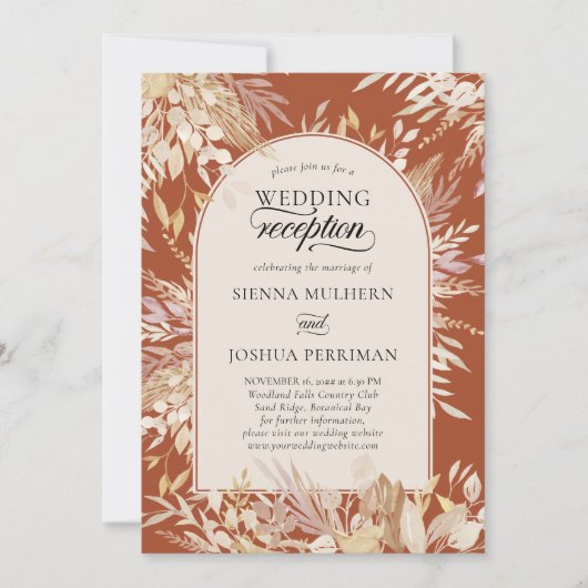 植物の額縁付きアーチテラコッタウェディングレセプション 招待状 (正面)
