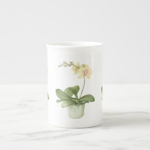 植物の骨灰磁器のマグの緑のポットの蘭 ボーンチャイナマグカップ