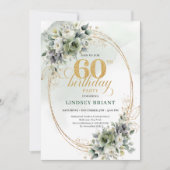 植物の60歳の誕生日グリーン&ゴールド招待状 招待状 (正面)