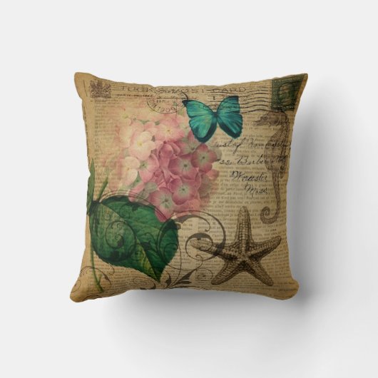 植物のbohoのアジサイの蝶ヒトデのフランス語 クッション (裏面)