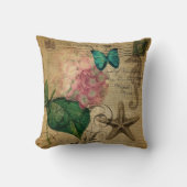 植物のbohoのアジサイの蝶ヒトデのフランス語 クッション (正面)