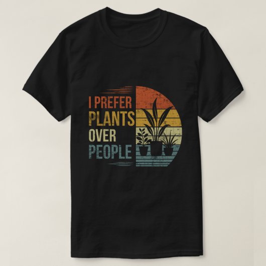 植物は人間より好き レトロな植物愛好家 Tシャツ (デザイン正面)