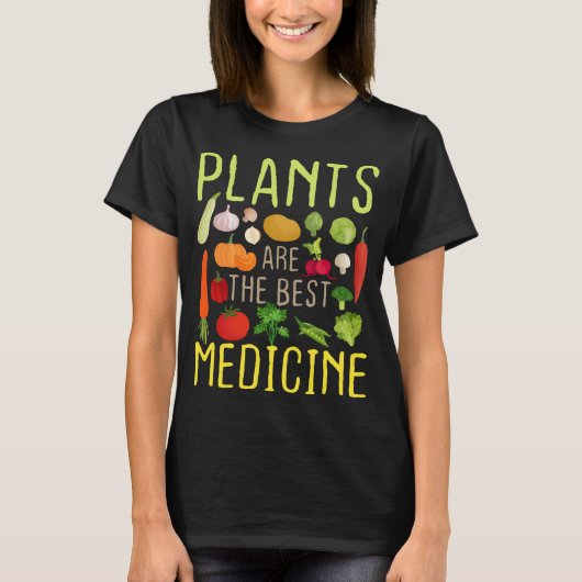 植物は医学最高ののビーガンクールベジタリアン Tシャツ (正面)