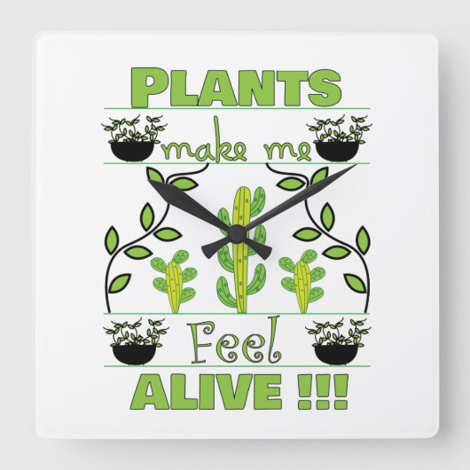 植物は私を生き生きとさせる 植物 スクエア壁時計 (正面)