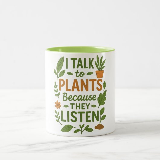 植物は聞いてくれるから私は植物に話しかける - 植物愛好家 ツートーンマグカップ (中央)