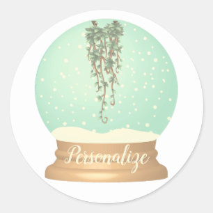 植物ぶら下がった雪の地球のステッカー緑の白 ラウンドシール
