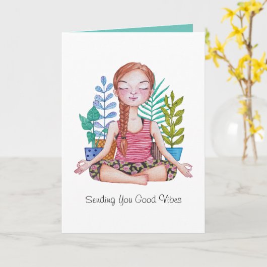 植物めい想を持つ女の子 カード (黄色い花)