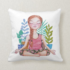 植物めい想を持つ女の子 クッション