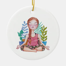 植物めい想を持つ女の子 セラミックオーナメント