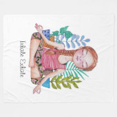 植物めい想を持つ女の子 フリースブランケット (正面(横))