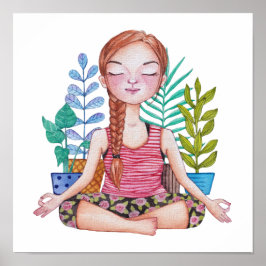 植物めい想を持つ女の子 ポスター