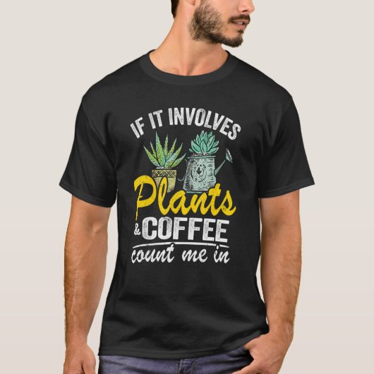 植物もしGの中に植物とコーヒーを含む Tシャツ (正面)