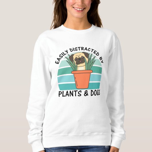 植物や犬の植物のパグに容易に気を取られる スウェットシャツ (正面)