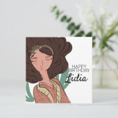 植物を愛する女性キャラクター 誕生日ポストカード カード (スタンド正面)
