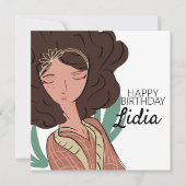 植物を愛する女性キャラクター 誕生日ポストカード カード (正面)