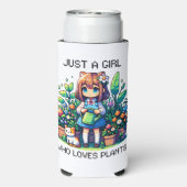 植物を愛する少女パーソナライズされた スリム缶クーラー (Seltzer裏面)