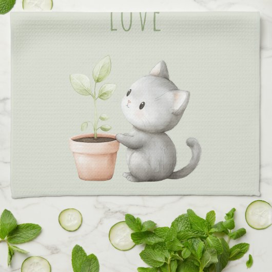 植物を愛する庭の猫 キッチンタオル (折り畳み)