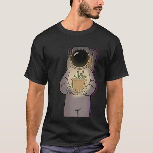 植物を持つかわいい宇宙飛行士 Tシャツ (正面)
