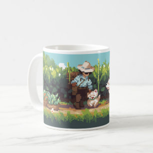 植物を播種するピクセルアート農家 コーヒーマグカップ