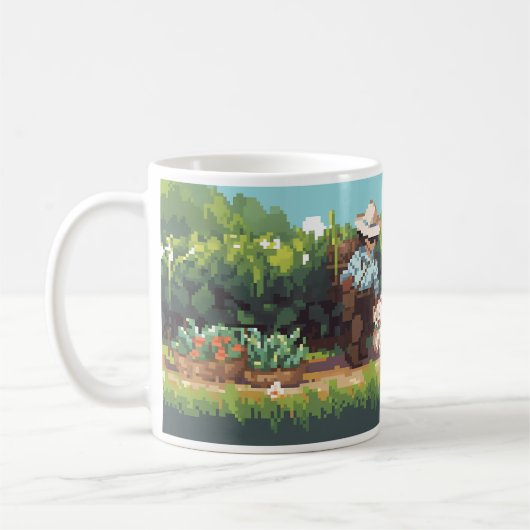 植物を播種するピクセルアート農家 コーヒーマグカップ (左)