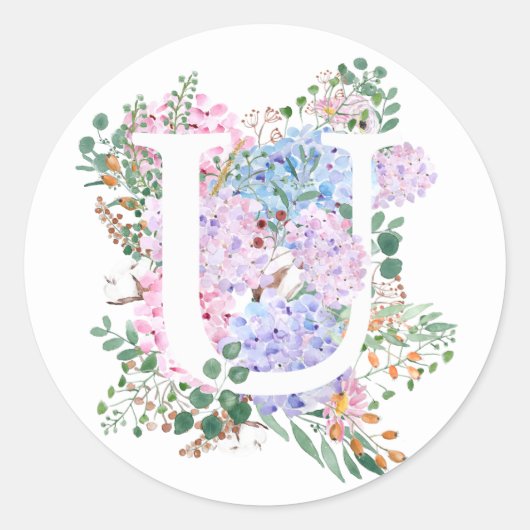 植物アルファベット紫陽花 ラウンドシール (正面)