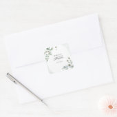 植物イラストのユーカリグリーン シェイプの結婚式前祝賀会 スクエアシール (封筒)