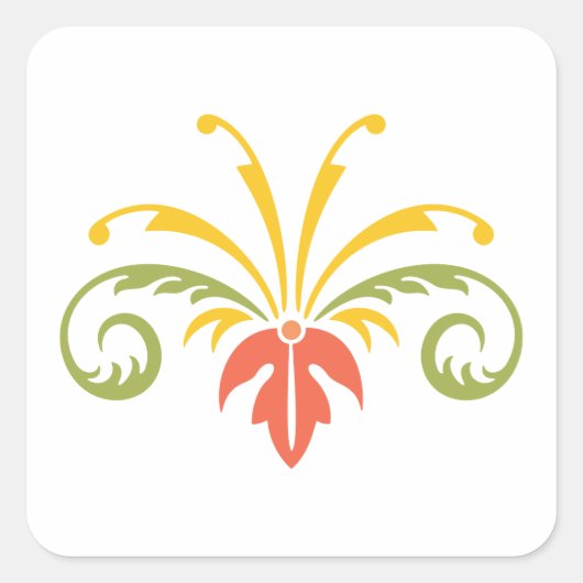 植物イラストレーションイエローオレンジグリーン スクエアシール (正面)