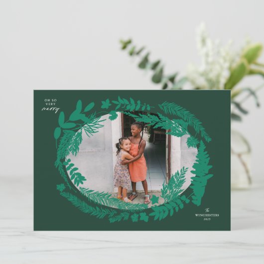 植物インプレッション水平フレームクリスマス シーズンカード (スタンド正面)