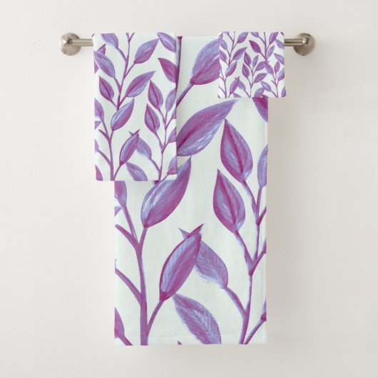 植物エレガントの紫葉のモダン模様| バスタオルセット (インサイチュ)