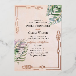 植物エレガントバラ金ゴールドホイル結婚ズ 箔招待状