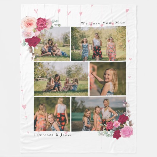 植物エレガントフローラMOM 6フォトコラージュの贈り物 フリースブランケット (正面)
