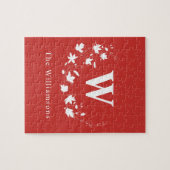 植物エレガントリースモノグラムのネームレッド ジグソーパズル (横)