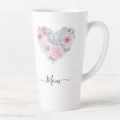 植物エレガント学的なピンクの花のハート カフェラテマグ (右)