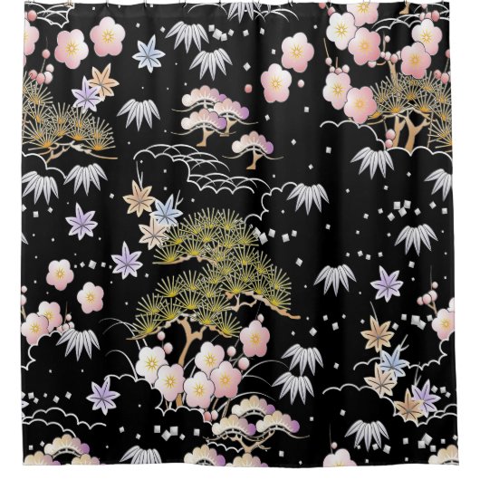 植物エレガント日本の刺激を受けたアートワーク| シャワーカーテン (正面)