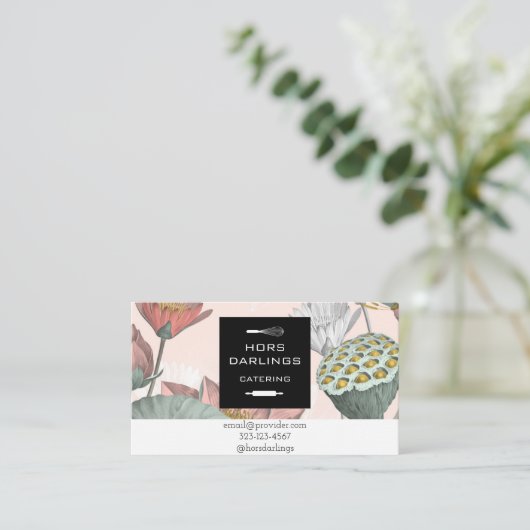 植物エレガント蓮のケータリング，ベーカリー， pvtシェフ 名刺 (スタンド正面)