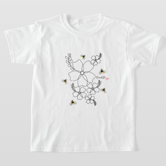 植物カラフル及び(昆虫)マルハナバチ水彩デザイン Tシャツ (レイダウン)