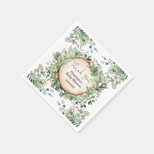 植物グリーンのウェディングシャワー ベビー 1歳の誕生日 スタンダードカクテルナプキン (角)