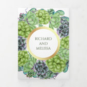 植物グリーンの多肉植物リースの写真 ウェディング 三つ折り招待状 (カバー)