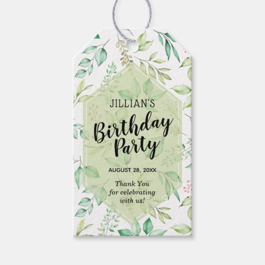 植物グリーンの葉の誕生日パーティー感謝 ギフトタグ (正面)