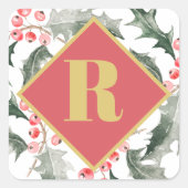 植物グリーンモノグラムクリスマス スクエアシール (正面)