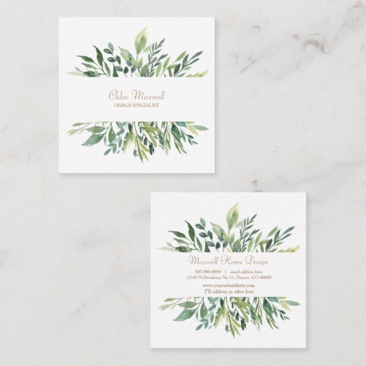 植物グリーン葉縁どプロフェッショナルデザイン スクエア名刺 (正面/裏面)