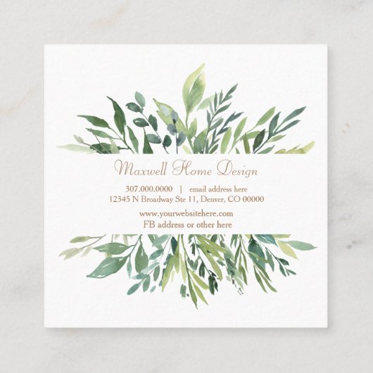 植物グリーン葉縁どプロフェッショナルデザイン スクエア名刺 (裏面)
