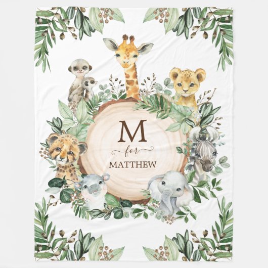 植物サファ素朴リ野生動物男の赤ちゃん フリースブランケット (正面)