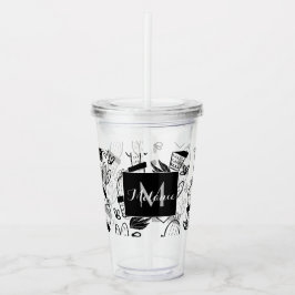 植物サボテンのドードルズハンドドロー名モノグラム アクリルタンブラー
