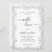 植物スケッチフローラフレームカップルのシャワーブライダル 招待状 (正面)