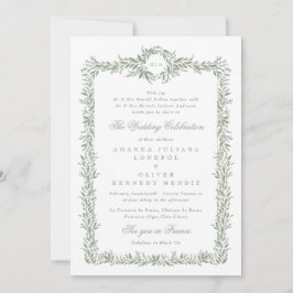 植物セージ緑のクラシックの葉結婚枠の 招待状