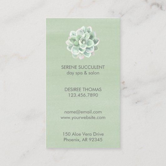 植物セージ緑の水色多肉植物の垂直 名刺 (裏面)