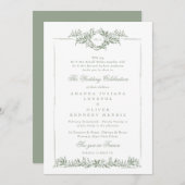 植物セージ緑クラシック葉結婚枠のi 招待状 (正面/裏面)
